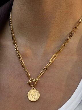 18K Gold Plated Coin Pendant Necklace